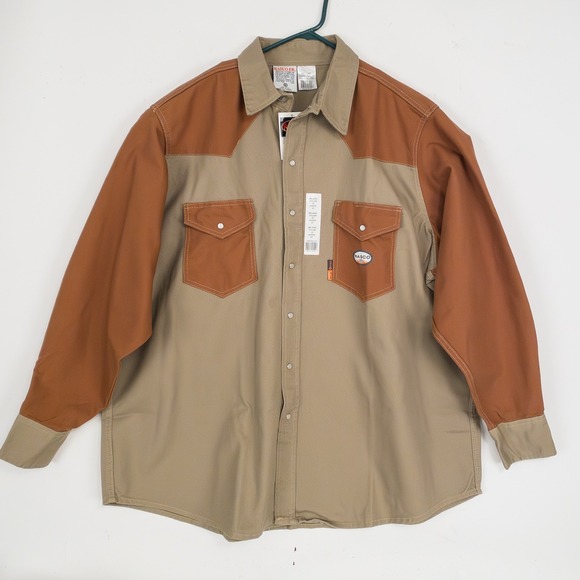 RASCO FR Flame Resistant Work Shirt 4XL Long Khaki Duck Two Tone Workwear - Picture 3 of 16